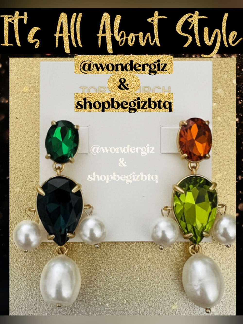 Tory Burch Authentic Vintage Swarovski Crystal Stones & Pearl Chandelier Earring